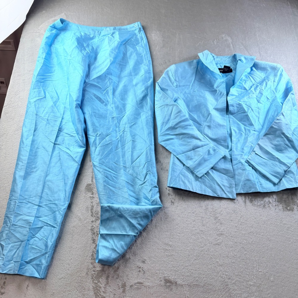 MXI 100% Silk‎ Pant Suit Set Blue Women's Petite 6P
